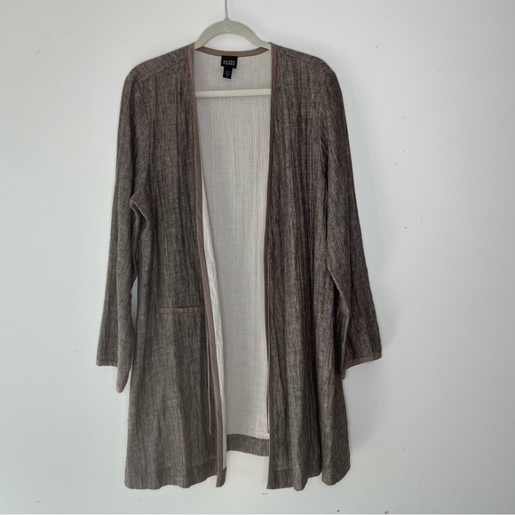 Eileen Fisher tan linen blend open front jacket tie front Sz XL - Picture 3 of 10